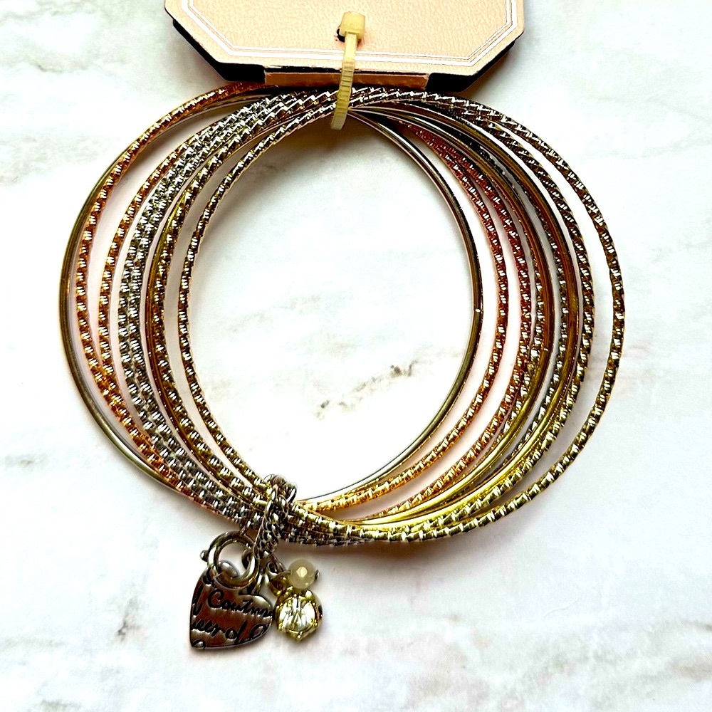 JUICY COUTURE Bracelet Set Charms Bangle Gold Silver Rose Gold Tone - Picture 3 of 8